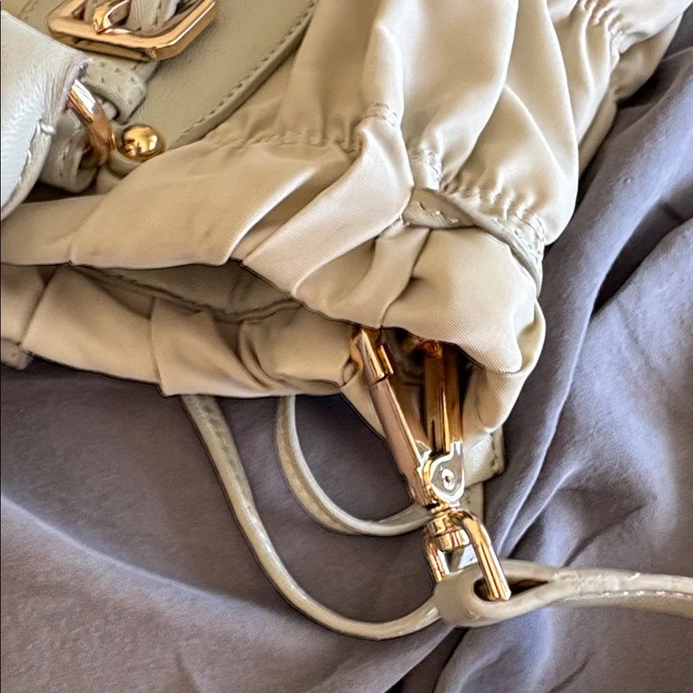 Prada Nylon Ruche Logo Plaque with Gold Hardware/ Beige - Picture 7 of 10